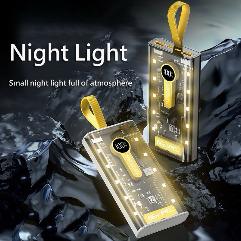 66W Transparent Digital Display Fast Charging 20,000 Mah PD Power Bank for Smartphones, Tablets, Cameras, Laptops etc.