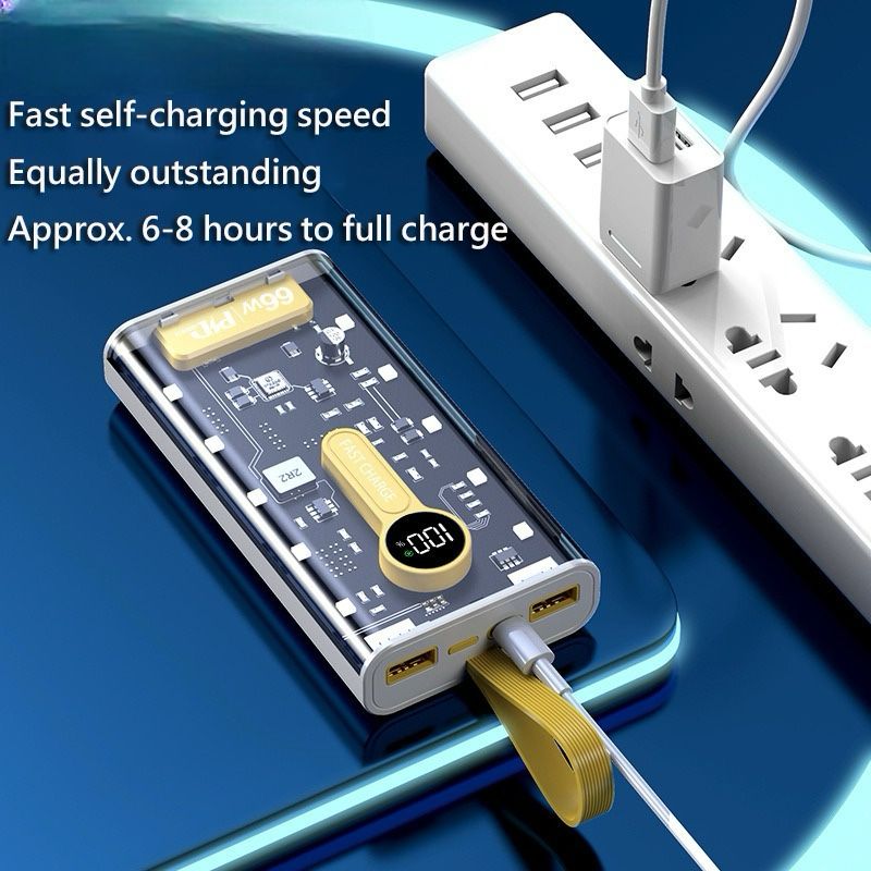 66W Transparent Digital Display Fast Charging 20,000 Mah PD Power Bank for Smartphones, Tablets, Cameras, Laptops etc.