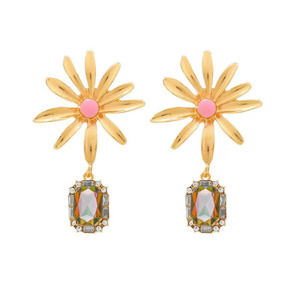 Flower Rhinestone Eardrops Earrings Exaggerated Ladies
