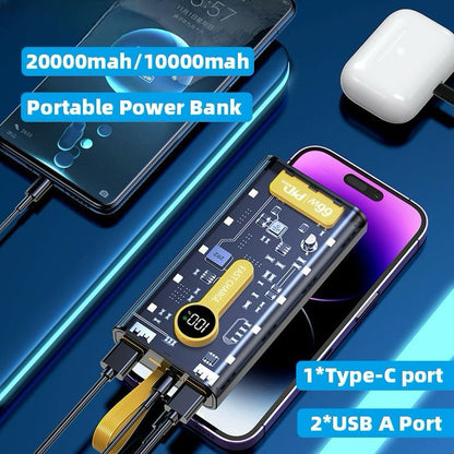 66W Transparent Digital Display Fast Charging 20,000 Mah PD Power Bank for Smartphones, Tablets, Cameras, Laptops etc.