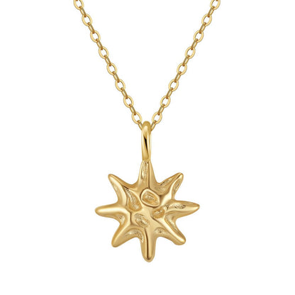 S925 Sterling Silver Hammered Star Pendant Necklace 14K Gold Plated Chain