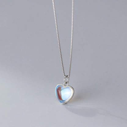 S925 Sterling Silver Synthetic Glass Heart Oval Necklace